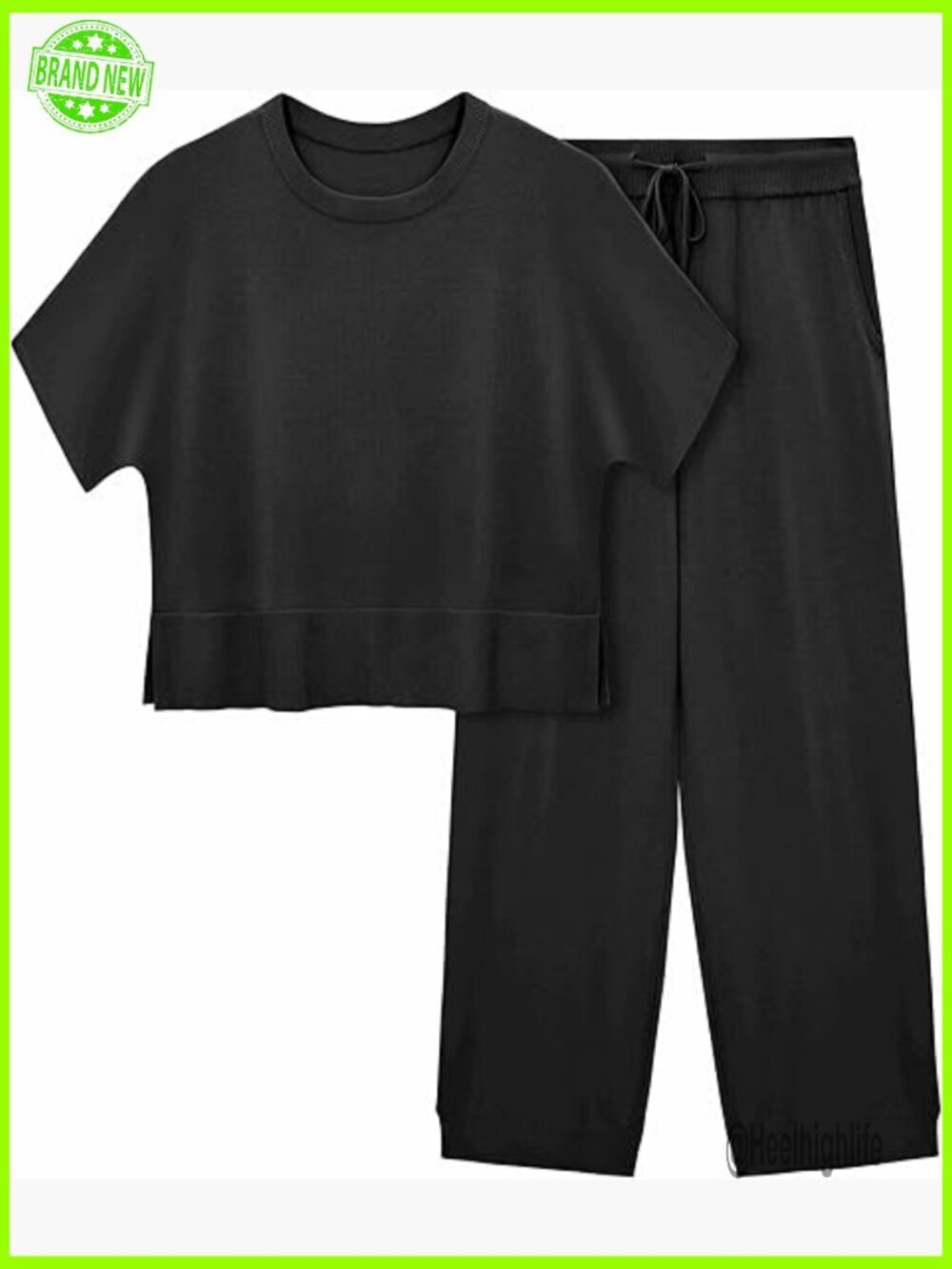 Medium Size 2-Piece Lounge Set, Viscose Blend, High Waist Pants, Crop Top